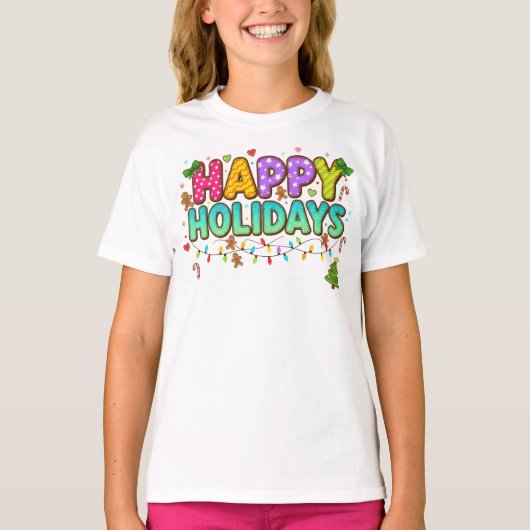 "Happy Holidays Cookie Lights Tee" T-Shirt (Vorderseite)