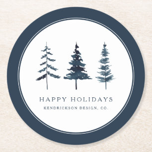 HAPPY HOLIDAYS Corporate Business Watercolor Runder Pappuntersetzer