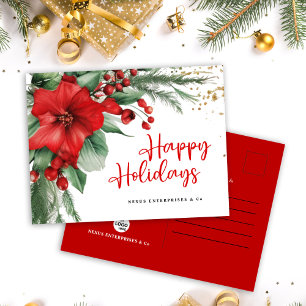 Happy Holidays Corporate Red Botanical Feiertagspostkarte