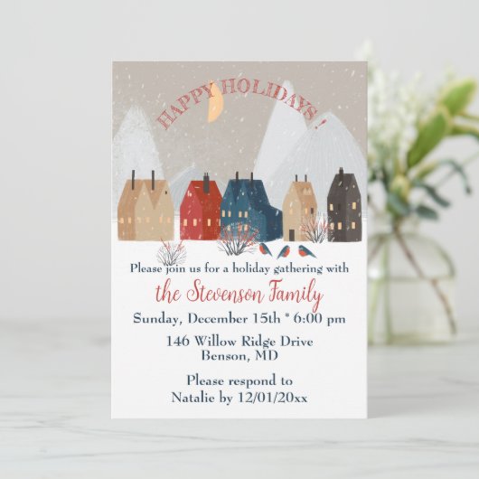 Happy Holidays Country Primitive Village Invite Save The Date (Stehend Vorderseite)