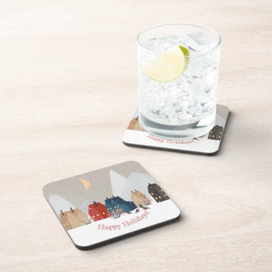 Happy Holidays Country Primitive Village Winter Getränkeuntersetzer (Rechte Seite)