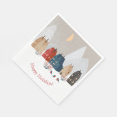 Happy Holidays Country Primitive Village Winter Serviette (Ecke)