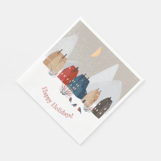 Happy Holidays Country Primitive Village Winter Serviette (Ecke)