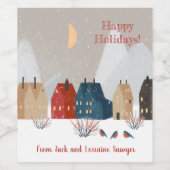 Happy Holidays Country Primitive Village Winter Weinetikett (Einzelnes Label)