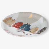 Happy Holidays Country Village Winter Szene Pappteller (Schrägansicht)