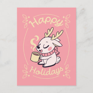 Happy Holidays Cozy Reindeer Feiertagspostkarte
