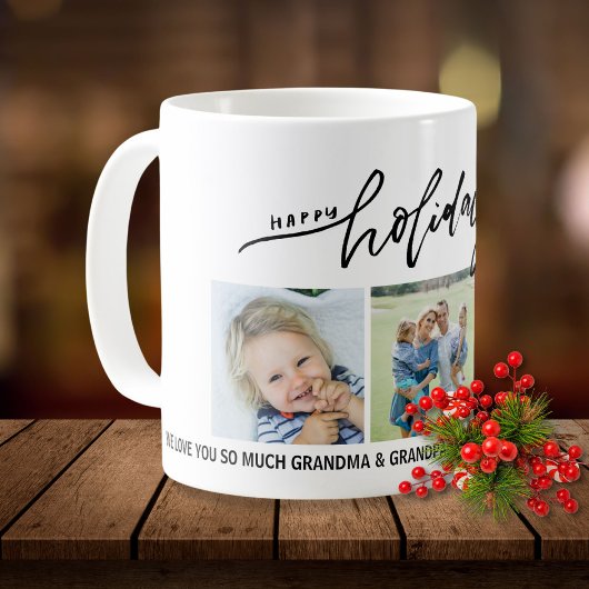 Happy Holidays Custom 3 Fotos und Text Kaffeetasse