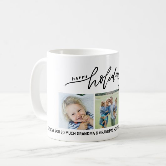 Happy Holidays Custom 3 Fotos und Text Kaffeetasse (Vorderseite Links)