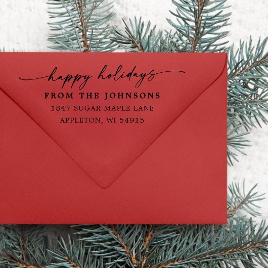 Happy Holidays Custom Address Wood Art Stamp Gummistempel