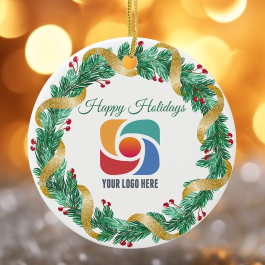 Happy Holidays Custom Company Logo Weihnachten Keramik Ornament
