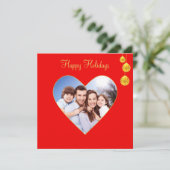Happy Holidays Custom Family Heart on Red (Stehend Vorderseite)