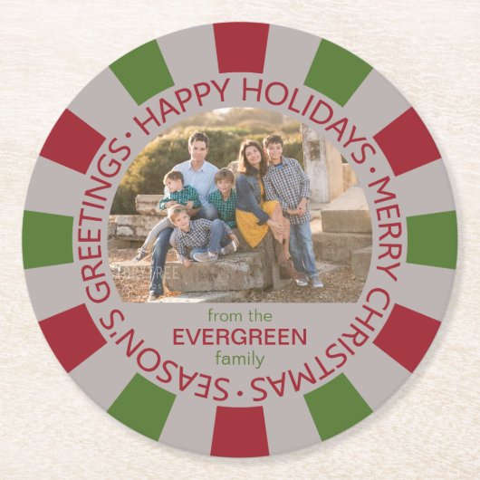Happy Holidays Custom Foto & Name Untersetzer (Vorderseite)