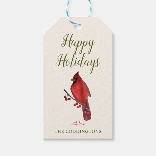 Happy Holidays Custom Kardinal Gift Tags Geschenkanhänger (Vorderseite)