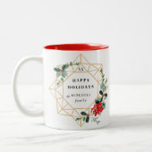 Happy Holidays Custom Message Christmas Wreath Zweifarbige Tasse (Links)