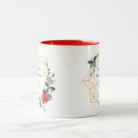 Happy Holidays Custom Message Christmas Wreath Zweifarbige Tasse (Mittel)