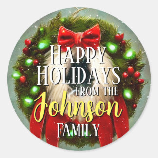 Happy Holidays Custom Stickers, Ihr Name, Lights Runder Aufkleber