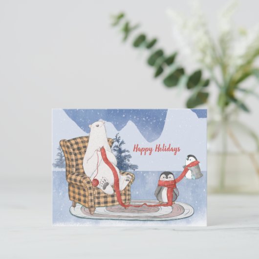 Happy Holidays Custom Text Polar Bear Pinguin Stri Postkarte (Stehend Vorderseite)