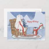Happy Holidays Custom Text Polar Bear Pinguin Stri Postkarte (Vorne/Hinten)