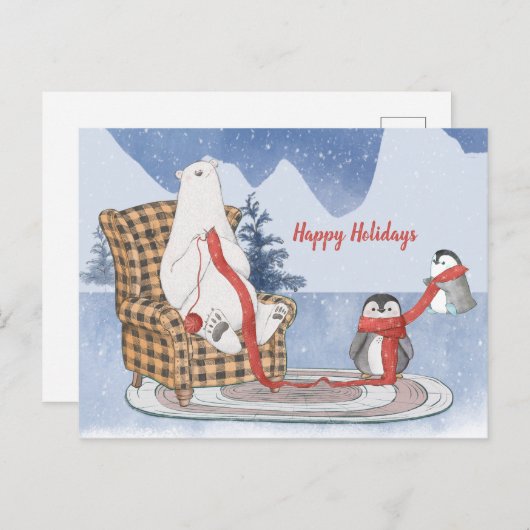 Happy Holidays Custom Text Polar Bear Pinguin Stri Postkarte (Vorne/Hinten)