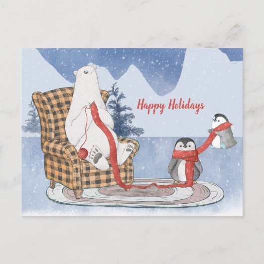 Happy Holidays Custom Text Polar Bear Pinguin Stri Postkarte (Vorderseite)