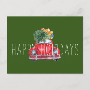 Happy Holidays Customizable Red Car Feiertagspostkarte
