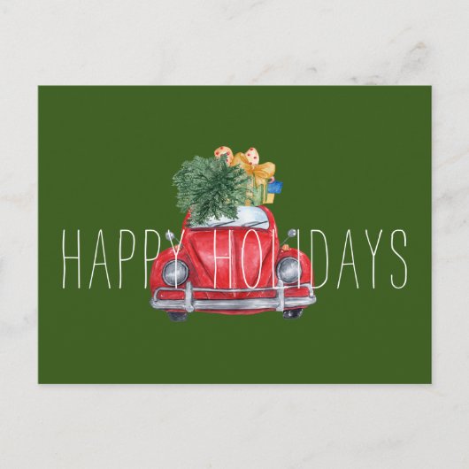 Happy Holidays Customizable Red Car Feiertagspostkarte (Vorderseite)
