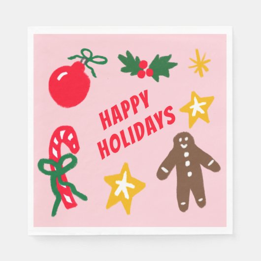 HAPPY HOLIDAYS Cute Hand-Drawn CUSTOM  Serviette (Vorderseite)