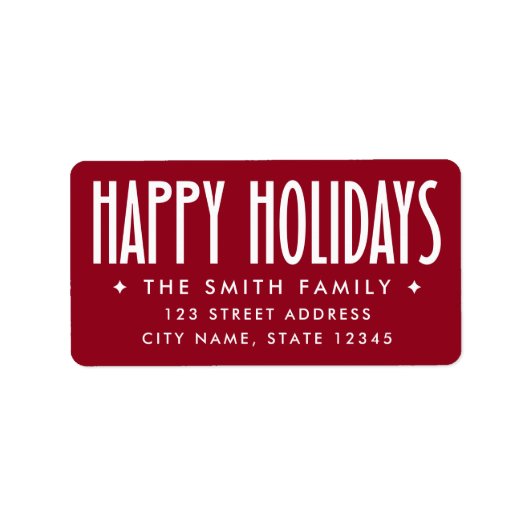 Happy Holidays deep red return address Adressaufkleber (Vorne)