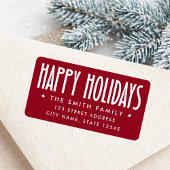 Happy Holidays deep red return address Adressaufkleber