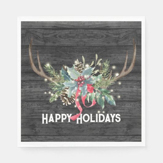 Happy Holidays Deer Antlers with Lights Serviette (Vorderseite)