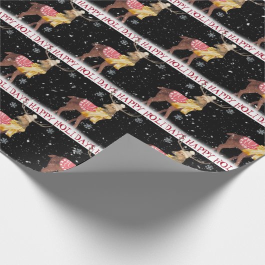 Happy Holidays Deer in Snow Geschenkpapier (Ecke)
