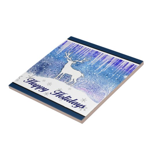 Happy Holidays Deer Scene Fliese (Seite)