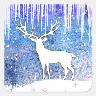 Happy Holidays Deer Scene Quadratischer Aufkleber