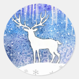 Happy Holidays Deer Scene Runder Aufkleber