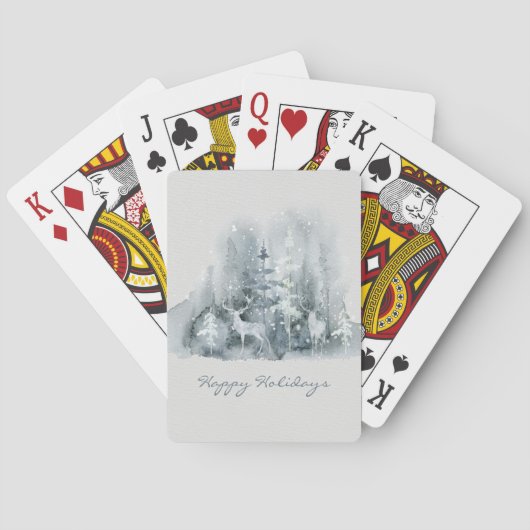 Happy Holidays Deer Winter Scene Script Holiday Spielkarten (Rückseite)
