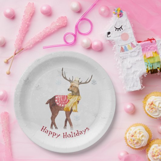 Happy Holidays Deh im Schnee Pappteller (Party)