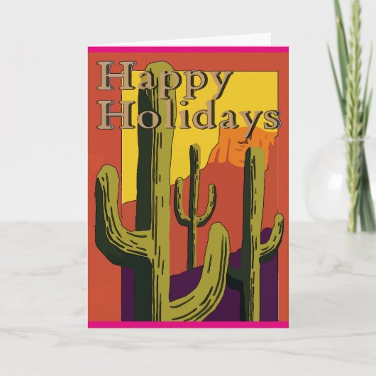 Happy Holidays Desert Cactus, Christmas Feiertagskarte (Vorderseite)