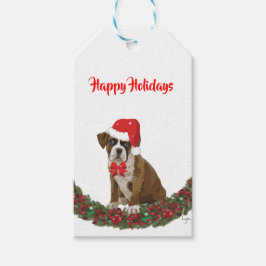 Happy Holidays Doggy Funny Whimsical Tree Red Geschenkanhänger