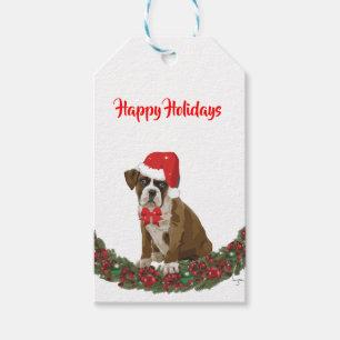 Happy Holidays Doggy Funny Whimsical Tree Red Geschenkanhänger