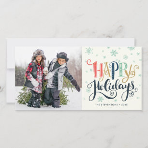 Happy Holidays Doodle Snow Foto Ferienkarte Feiertagskarte