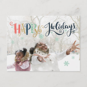 Happy Holidays Doodle Snow Foto Holiday Card Feiertagspostkarte