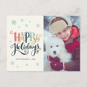 Happy Holidays Doodle Snow   Foto Holiday Card Feiertagspostkarte