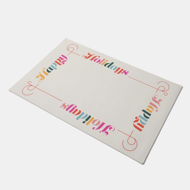 Happy Holidays Doormat Retro Weihnachtsmatte Fußmatte (Schrägansicht)