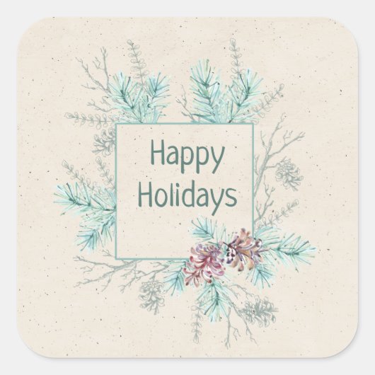Happy Holidays Editable Text Winter Foliage Quadratischer Aufkleber (Vorderseite)