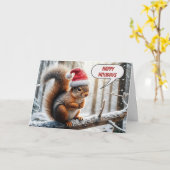 Happy Holidays Eichhörnchen auf dem Zweig des Schn Karte (Gelbe Blume)