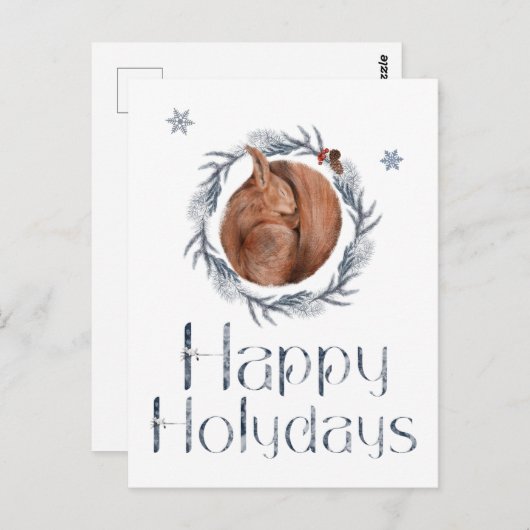 Happy Holidays Eichhörnchen im Nest Postkarte (Vorne/Hinten)