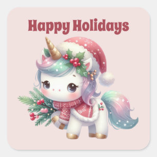 Happy Holidays Einicorn Weihnachten Quadratischer Aufkleber