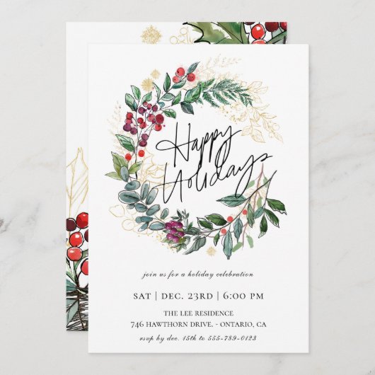 Happy Holidays Einladung (Vorne/Hinten)