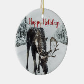 Happy Holidays Elche im Winter Weihnachten Keramik Ornament (Rechts)