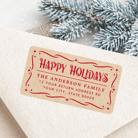 Happy Holidays elegant Kraft print return address Adressaufkleber